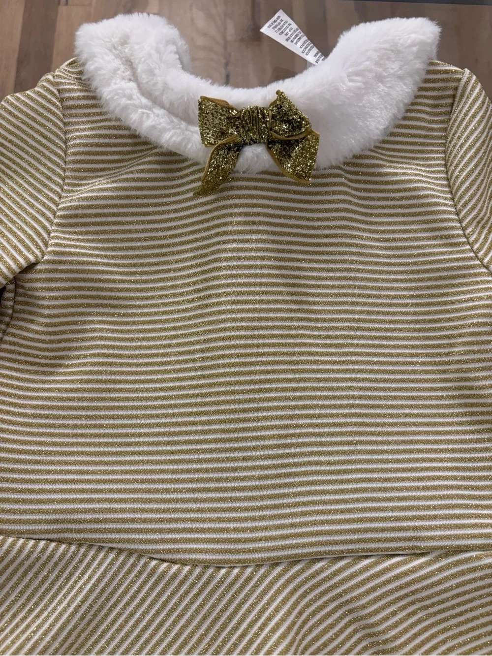 BLUEBERI BOULEVARD Little Girls Trimmed Gold Lurex-Striped Dress Sz 4T